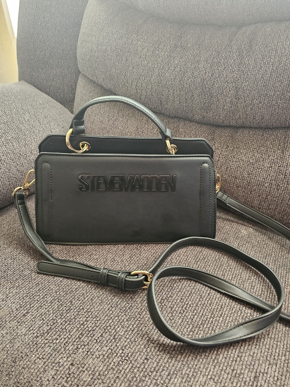 Steve Madden Black Structured Top-Handle Crossbody Bag